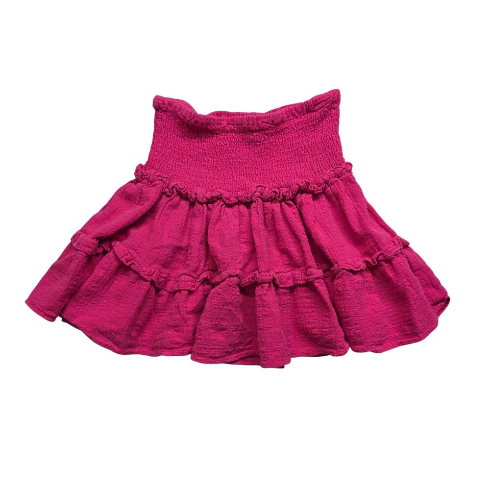 Soho Pink Moon Bay Smocked Ruffle Tiered Mini Skirt Small Hot Pink